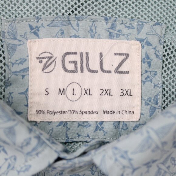 Gillz AOP Shirt Mens Large Blue Fish All Over Print Polyester Stretch L/S Button - Picture 9 of 16